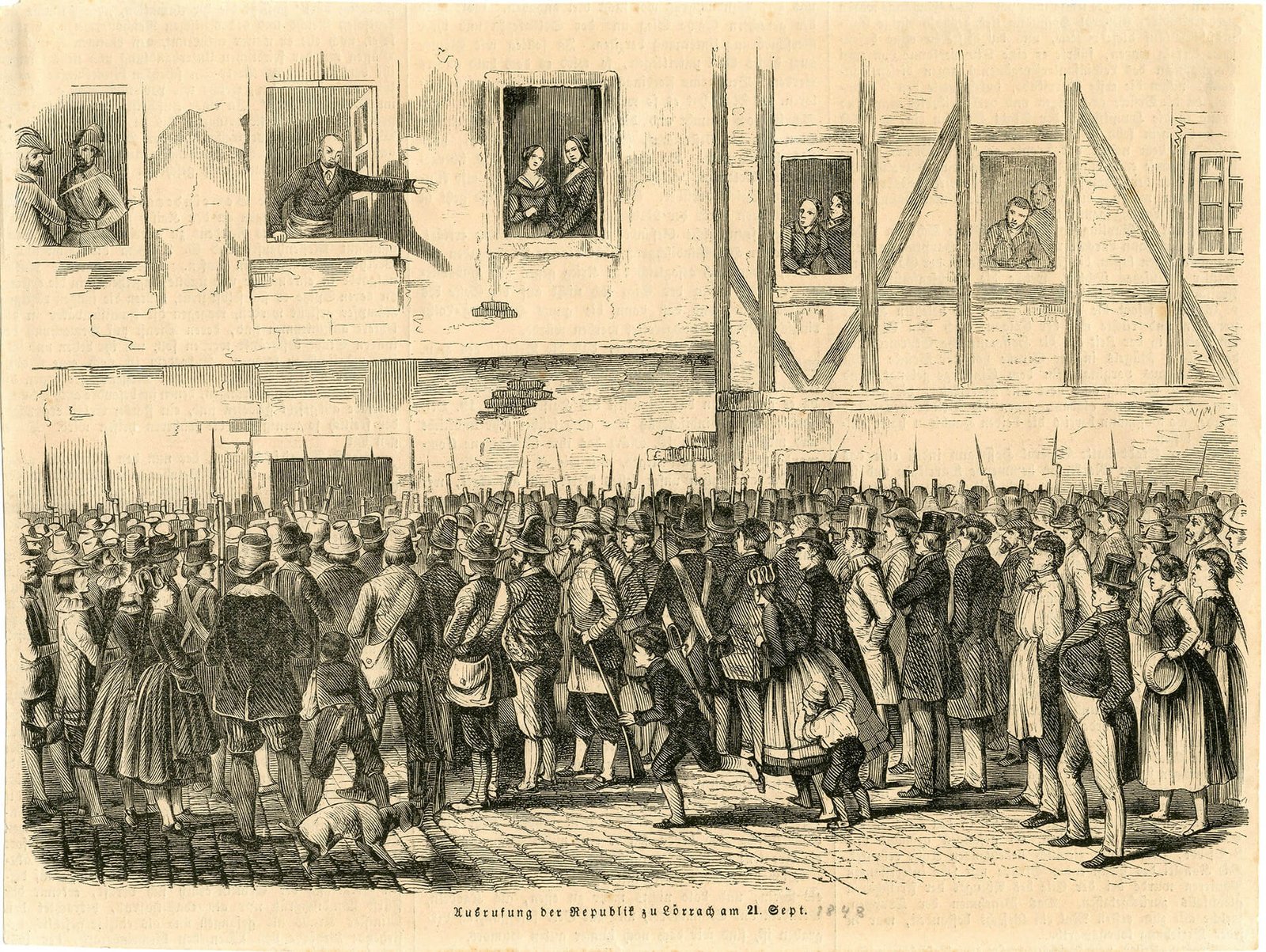 Ausrufung der Republik zu Lörrach am 21. September 1848. Illustrierte Zeitung (Leipzig) Nr. 279 (1848)