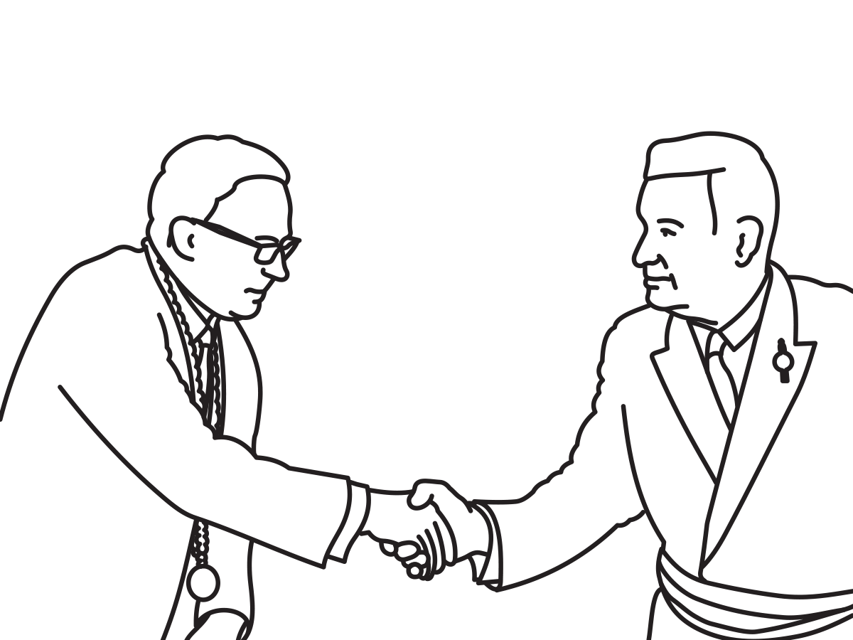 Handschlag Gaston Perrot (1898-1980) und Egon Hugenschmidt (1925-2010)