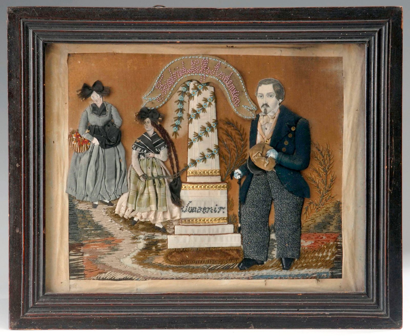 Stickbild zur Erinnerung an den 1849 hingerichteten Revolutionär Friedrich Neff aus Rümmingen, um 1850. Sammlung Dreiländermuseum (T112)